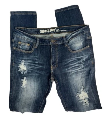 Machine Pour Neuf Mode Sz 31 x 30 Denim Blue Skinny Jeans Distressed Dark EUC - Image 1 of 4