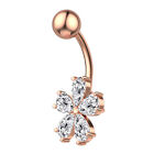 Stainless Steel Belly Ring Flower Crystal Navel Belly Button Ring Navel Pier T-❤