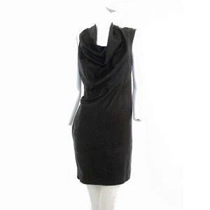STUNNING WOMENS ALL SAINTS ARIA DRAPED LEATHER DRESS BNWT 12 BLACK ASYMMETRIC - Picture 1 of 12