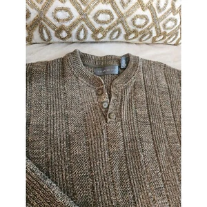 Oscar De La Renta Mens 3 Button Henley Knit Sweater Beige Size XL - Picture 1 of 9