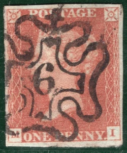GB QV 1841 PENNY RED SG.8 1d (MI) Super NUMBER *6* MX Maltese Cross c£160+ SBR92 - Picture 1 of 6