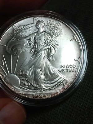 * KEY DATE *👉1994 SILVER AMERICAN EAGLE DOLLAR 1 OZ .999  W/Toned From ROLL  #6 - Image 1 of 3