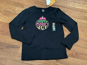 New Gymboree Girls Cheery All The Way Black Happy Merry Joy Ornament Top Size 7 - Picture 1 of 7