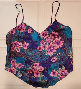 Vintage 90s Colesce Collection Small Blue Green Floral Cami w/ Spaghetti Straps - Picture 1 of 4