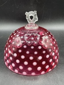 RARE Fenton Cranberry Glass Dot Round Butter Dish Cover top ONLY - Picture 1 of 8