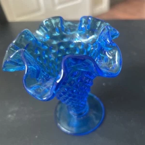 Vintage Fenton Royal Cobalt Blue Hobnail Glass Trumpet Vase - Picture 1 of 5