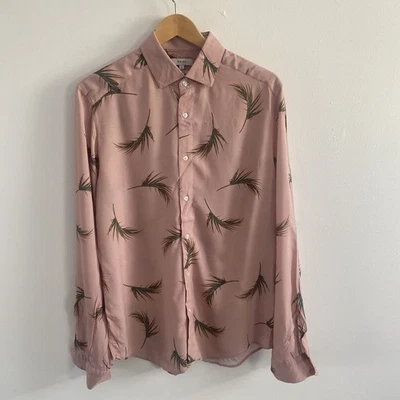 Camisa Reiss Lex Para Hombre Grande Rosa Estampado de Hojas Viscosa Abotonada Ajustada Foto 1 de 4