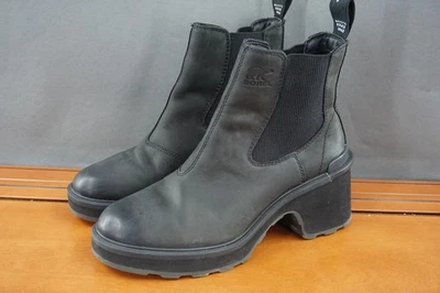 Botas Sorel Mujer Talla 8 Negras Tacón Alta Línea Chelsea Cuero Plataforma Tobillo Foto 1 de 4