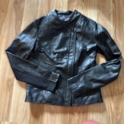 Marc NEW YORK Leather Women's Size Small Black Moto jacket Biker Boss Zip Bomber - Image 1 of 4