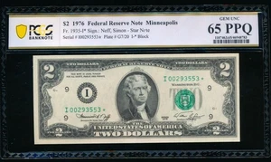 AC 1976 $2 Minneapolis FRN *STAR* PCGS 65 PPQ Fr 1935-I* - Picture 1 of 2