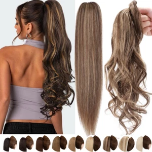 Clip in Wrap Around 100% HUMAN HAIR Ponytail Remy Pony Tail WAVY Hair Extensions - Picture 1 of 80