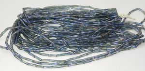 Transparent Gray Iris AB Rainbow Vintage Glass Twisted Bugle Beads Czech Hank - Picture 1 of 3