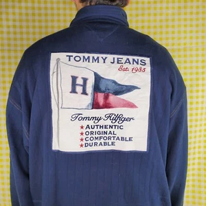 VTG Tommy Jeans Hilfiger Full Zip Authentic Navy Sailing Sweatshirt XLarge EUC - Picture 1 of 8