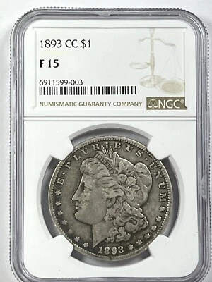 1893-CC Morgan Dollar : NGC F15 - Image 1 of 4