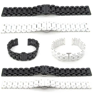 CERAMIC Watch Strap Bracelet Band BLACK WHITE 16mm & 21mm Deployment Clasp New - Picture 1 of 20