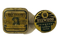 2 VTG Typewriter Ribbon Tins Underwood Ellwood Elk Miller Line Bryant Pierce MBP