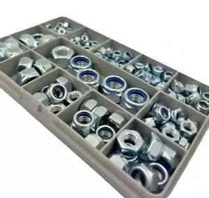 NYLOC LOCKING NUTS ASSORTED 164 PIECE KIT ZINC PLATED STEEL M4 M5 M6 M8 M10 M12 - Picture 1 of 8