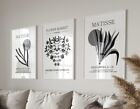 Set Of 3 Matisse Black White Botanical Flowers Leaves Wall Art Home Decor