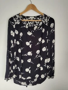 Fat Face Ladies Black And White Floral Long Sleeve Henley Style Blouse Size 8 - Picture 1 of 9