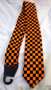 Men Women Orange&Black Checkered Silk Feel Polyester Neck tie 56" Lx3" W-New! - Picture 1 of 1