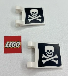 2 x LEGO Pirates 2x2 Jolly Roger Flag - 2335 - Black & White ( NEW STYLE )- 8B - Picture 1 of 1