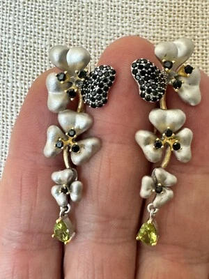 Silver Art  Peridot Black Spinel 925 sterling silver unique earrings - Image 1 of 4