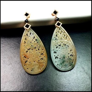 【KATHY JADE】Emerald With Yellow & Green Jadeite Jade Earring《Grade A》 - Picture 1 of 3