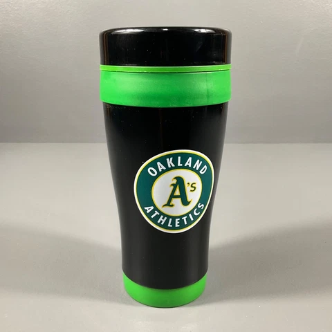Oakland Athletics MLB Baseball Tumbler Cup Black Stainless Steel and Green Cover