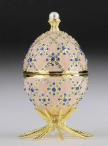 Caja y reloj de baratija de huevo Faberge blanco hecho a mano por cristales... - Imagen 1 de 12