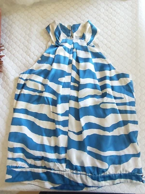 全新! INC 100% 真丝吊带上衣/衬衫-蓝色/白色老虎/斑马条纹 14 全新带标签 — 第 1/4 张图片