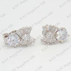 Fake Clip On Earrings Ear Crystal Silver Non-piercing Zircon Unisex Clip-on Gift - Picture 1 of 10