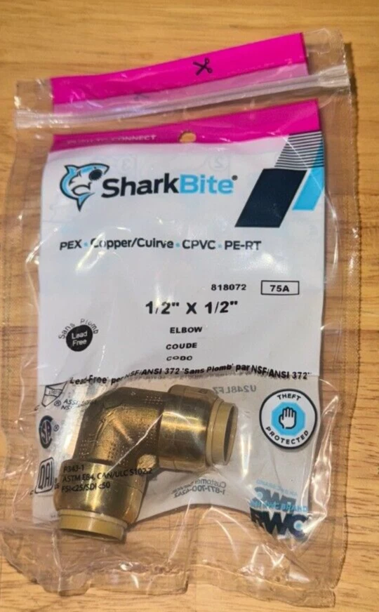 Sharkbite 818072 FOR PEX 1/2" Push-to-Connect 90-Degree Brass Elbow lot of 30 - Image 1 of 3