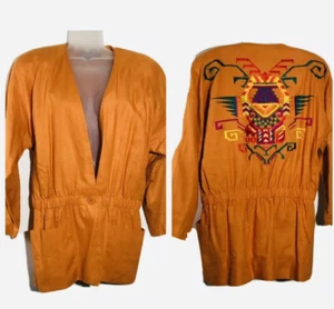 Chaqueta de lino para mujer Ellen Tracy naranja bordada azteca suroeste tribal nativa - Imagen 1 de 12