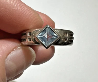 Hallmarks Britannico Argento Sterling Topazio Blu Misura 7 Filigrana 3.9g Annata - Immagine 1 di 4