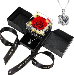 Preserved Red Real Rose with Heart I Love You Necklace Gifts for Women Romantic - Picture 1 of 6