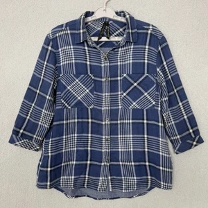 Seven 7 for all Mankind Flannel Shirt Women's Size M Blue White Plaid Cotton - Picture 1 of 9