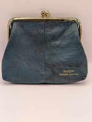 Monedero de Colección Buxton Cuero Verde Genuino con Rayas Negras Tono Dorado Bloqueo de Beso Foto 1 de 4