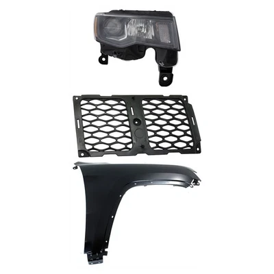 Headlight Kit For 2017-2021 Jeep Grand Cherokee RH Assy Halogen CAPA Mesh Grille - Image 1 of 4