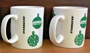 2 Starbucks Coffee Christmas Cups/Mugs with Green Holiday Globe Ornaments - 2016 - Picture 1 of 8