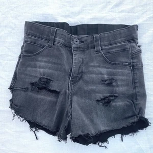 JAG Distressed Denim Shorts Ripped Frayed Hem Black Wash Mid Rise Size 8/29 - Picture 1 of 5