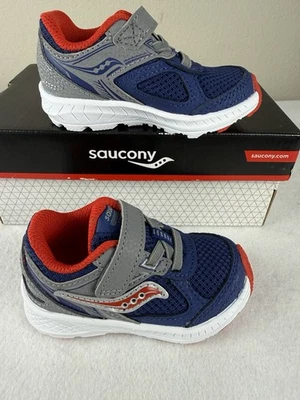 Tênis Saucony Cohesion criança/menino tamanho 4,5M vermelho marinho cinza gancho e laço novo na caixa - Imagem 1 de 4