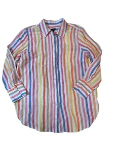 Talbots 100% Linen Boyfriend Women Shirt Striped Button Front Women’s XL Beach - Picture 1 of 8
