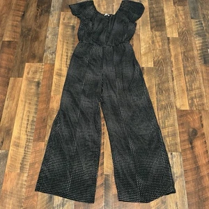 SKIES ARE BLUE Black Flutter Short Sleeve Smocked Jumper M Wide Leg Round Neck - Picture 1 of 12
