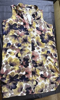 Spence Blouse Women's Size XL Brown Floral Split V-Neck Crinkle Flowy Peplum Top - Image 1 of 4