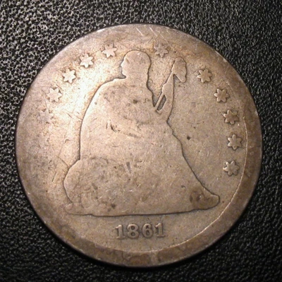 OLD US COINS SILVER 1861 LIBERTY SEATED CIVIL WAR QUARTER  25C - Image 1 of 2