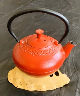 Japanese Cast Iron Teapot  Tea Kettle Set W/ Bamboo Root Coaster - Image 1 of 4