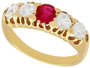 Antique Circa 1910 0.82Ct Diamond and Synthetic Ruby Ring in 18k Yellow Gold