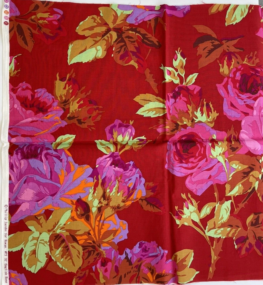 RARE Kaffe Fassett Studios Philip Jacobs English Rose Fabric PJ32 Red Half Yard - Image 1 of 2