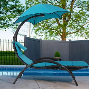 Hammock Chair Patio Lounge Chair Recliner Chair Arc Stand with Waterproof Canopy - Picture 1 of 7