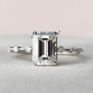 Moissanit Solitär Verlobungsring massiv 14K Weißgold 3 Karat Smaragdschliff VVS1 - Bild 1 von 9